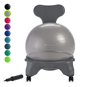 Gaiam Classic Balance Ball Chair – Exercise Stability Yoga Ball Premium Ergonomic Chair for Home and Office, Cool Grey, 24-25" Sitting Height