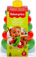 Fisher-Price Baby Stacking Toy Holiday Rock-A-Stack With 5 Rings And Bat-At Rocker Base For Ages 6+ Months, Red & Green