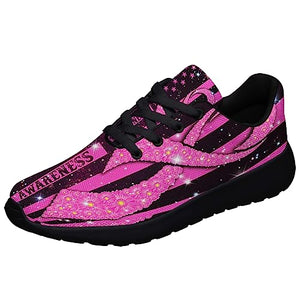 Breast Cancer Awareness Shoes Women Fashion Running Sneakers Breathable Casual Sport Tennis Shoes Black Size 7