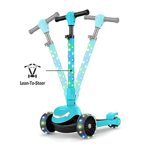 Jetson Scooters - Jupiter Mini 3 Wheel Kick Scooter (Blue) - Collapsible Portable Kids Three Wheel Push Scooter - Lightweight Folding Design with High Visibility RGB Light Up LEDs on Stem and Wheels