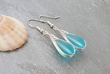 Yinahawaii Handmade Sea Glass Earrings, Hawaiian Jewelry, Braided Turquoise Earrings Blue Earrings Teardrop Earrings, Beach Jewelry Sea Glass Jewelry For Women Birthday Gift (December Birthstone Gift)