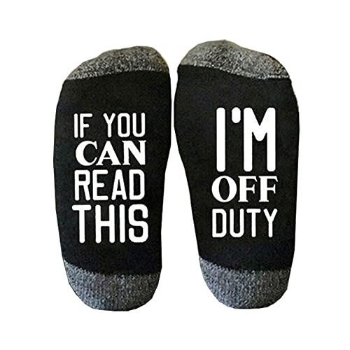 FYSN Off Duty Socks - If You Can Read This I'm Off Duty - Crew Socks Birthday Gifts for Men Dad Grandpa Son Women Grandma Daughter (if you can read this)