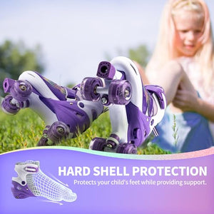 SULIFEEL Roller Skates for Girls with Light up Wheels, 4 Sizes Adjustable Skates for Kids, Purple Roller Skates for Toddler