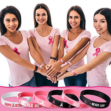 Aoriher Breast Cancer Awareness Bracelets Pink Ribbon Breast Cancer Awareness Silicone Wristbands with Hope Faith Strength Courage Women Breast Cancer Awareness Gifts Party Favors (48 Pcs)