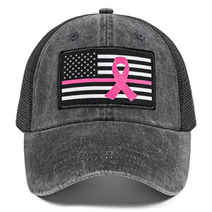 Breast Cancer Awareness Hat Ribbon Survivor Gift Woman Girl Velcro Ponytail Hat