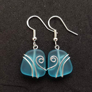 Yinahawaii Handmade Sea Glass Earrings, Hawaiian Jewelry Handmade Earrings, Wire Turquoise Earrings Blue Earrings, Seaglass Jewelry For Women Birthday Gift For Women (December Birthstone Jewelry)