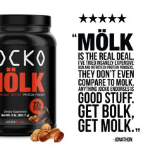 Jocko Mölk Whey Protein Powder (Chocolate Peanut Butter) - Keto, Probiotics, Grass Fed, Digestive Enzymes, Amino Acids, Sugar Free Monk Fruit Blend - Supports Muscle Recovery and Growth - 31 Servings