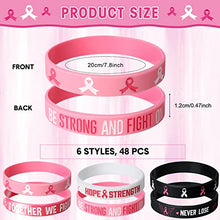 Aoriher Breast Cancer Awareness Bracelets Pink Ribbon Breast Cancer Awareness Silicone Wristbands with Hope Faith Strength Courage Women Breast Cancer Awareness Gifts Party Favors (48 Pcs)