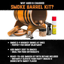 Old Fashioned Cocktail Kit for Whiskey, Bourbon & More - Premium Barrel Set, USA Oak - Cocktail Smoker Kit with Torch - Bourbon Gifts for Men - Gifts from Wife, Daughter, Son (with Butane)