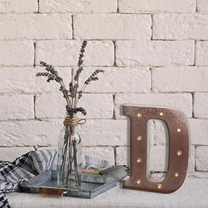 Barnyard Designs Metal Marquee Letter D Light Up Wall Initial Wedding, Home and Bar Decoration 12” (Rust)