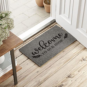 Barnyard Designs ‘Welcome to Our Home’ Doormat Welcome Mat for Outdoors, Large Front Door Entrance Mat, 30x17, Grey