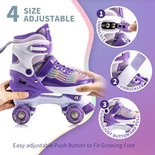 SULIFEEL Roller Skates for Girls with Light up Wheels, 4 Sizes Adjustable Skates for Kids, Purple Roller Skates for Toddler