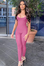 PRETTYGARDEN Women's Sexy Bodycon Jumpsuits Short Sleeve Square Neck Ribbed Knit One Piece Outfit Summer Rompers (Pants Pink,Small)