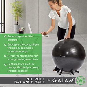 Gaiam Balance Ball Chair - No-Roll Ergonomic Office Chair & Yoga Ball Chair for Home Office Desk with Exercise Guide, Easy Installation Ball Pump, and Built-in Stability Legs, 25.5 in. (65 cm) - Blue