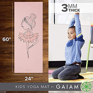 Gaiam Kids Yoga Mat Exercise Mat, Yoga for Kids with Fun Prints - Ideal for Babies, Active & Calm Toddlers and Young Children (60" L x 24" W x 3mm Thick) - Ballerina