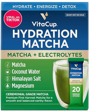 VitaCup Hydration Matcha Instant Packets, for Natural Energy and Detox, w/Electrolytes, Ceremonial Grade Organic Matcha, Coconut Water, Pink Himalayan Salt, Magnesium, in Single Serve Sticks, 20 Ct