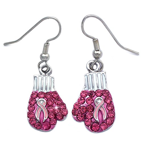 cocojewelry Support Breast Cancer Awareness Pink Ribbon Boxing Glove Earrings (Hook)