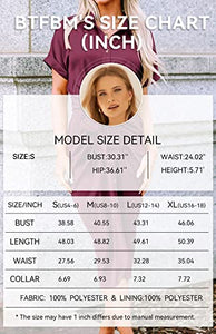 BTFBM Women 2023 Button Down Ruched Shirt Dresses Short Sleeve Lapel V Neck Elegant Party Spring Summer Maxi Satin Dress(Short Sleeve Purple Red, Large)