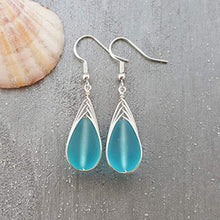 Yinahawaii Handmade Sea Glass Earrings, Hawaiian Jewelry, Braided Turquoise Earrings Blue Earrings Teardrop Earrings, Beach Jewelry Sea Glass Jewelry For Women Birthday Gift (December Birthstone Gift)