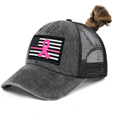 Breast Cancer Awareness Hat Ribbon Survivor Gift Woman Girl Velcro Ponytail Hat