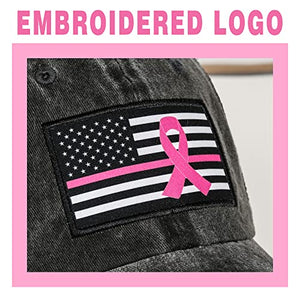 Breast Cancer Awareness Hat Ribbon Survivor Gift Woman Girl Velcro Ponytail Hat