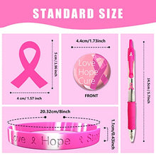 Bundle of 16 Pcs Breast Cancer Awareness Novelty Buttons, 12 Pcs Retractable Gel Roller Ball Pen Black Ink, 12 Pcs Breast Cancer Awareness Bracelets, 48 Pcs Die-Cut Pink Ribbon Stickers