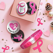 92 Pcs Breast Cancer Awareness Accessories Fundraising Charity Giveaways - 32 Pcs Breast Cancer Awareness Novelty Buttons, 12 Pcs Breast Cancer Awareness Bracelet, 48 Pcs Die-Cut Pink Ribbon Stickers