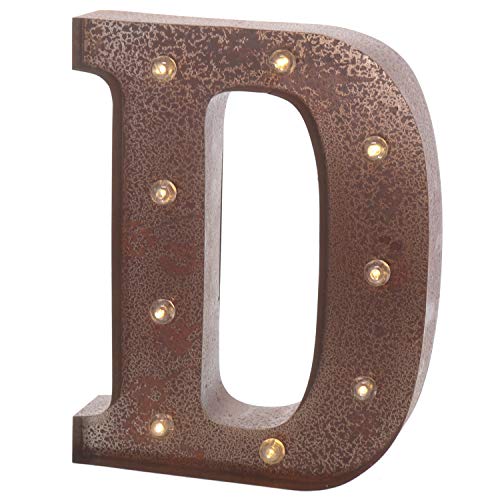 Barnyard Designs Metal Marquee Letter D Light Up Wall Initial Wedding, Home and Bar Decoration 12” (Rust)