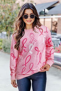 ALLTB Breast Cancer Shirts For Women Pink Ribbon Sweatshirt Cancer Fight Awareness Shirt Faith Casual Long Sleeve Tops