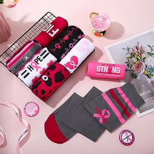 Newcotte 8 Pairs Breast Cancer Awareness Socks Pink Ribbon Breast Cancer Crew Socks over the Calf Pink Tall Socks soft Breast Cancer Knee High Socks for Women Athletic Outdoor Sport