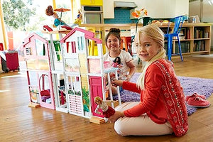 Barbie 3-Story Townhouse Dollhouse with Elevator, Swing Chair, Furniture and Accessories, Fold for Portability and Travel (Amazon Exclusive)