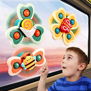 3PCS ALASOU Novelty Spinning Tops Toddler Toys Age 1-2|1 2 Year Old Boy Birthday Gift for Infant|Sensory Baby Bath Toys for Toddlers 1-3|Silicone Suction Cup Spinner Toys for 1 2 Year Old Girl