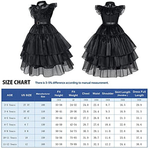 Wednesday Addams Dress Up Costume for Girls Birthday Halloween Cosplay Party with Wig Socks Belts 3T 4T (110cm)