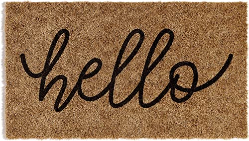 Barnyard Designs 'Hello' Doormat Welcome Mat for Outdoors, Large Front Door Entrance Mat, 30x17, Brown