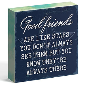 Barnyard Designs 'Good Friends' Wooden Box Sign Motivational Desk Decor, Primitive Decor Office Desk Decorations for Women Office Bathroom Shelf Decor, Inspirational Desk Decor, 6x6