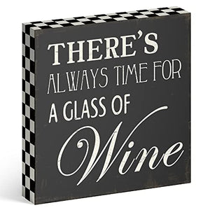 Barnyard Designs 'There Is Always Time For a Glass Of Wine' Wooden Box Wall Art Sign, Primitive Country Farmhouse Home Decor Sign With Sayings, 8" x 8"