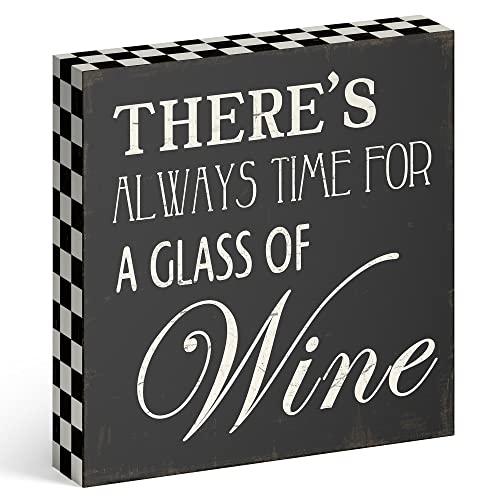 Barnyard Designs 'There Is Always Time For a Glass Of Wine' Wooden Box Wall Art Sign, Primitive Country Farmhouse Home Decor Sign With Sayings, 8