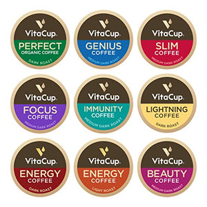 VitaCup Coffee Variety Sampler Pack 40ct. Vitamin & Superfood infused Recyclable Single Serve Pods Compatible with K-Cup Brewers Including Keurig 2.0