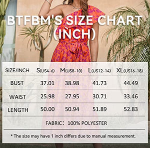 BTFBM Women's One Shoulder Maxi Dress Sleeveless Casual Summer Layered Ruffle Boho Floral Print Party Beach A-Line Dresses(Floral Orange Purple, Large)