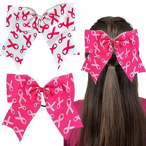 Breast Cancer Hair Ribbon for Girl Women Big Pink Ribbon Bow Elastic Hair Ties Women's Breast Cancer Hair Band Breast Cancer Awareness Hair Accessories Stretchy Hair Ropes Hair Loop Ponytail Holders for Thick Hair