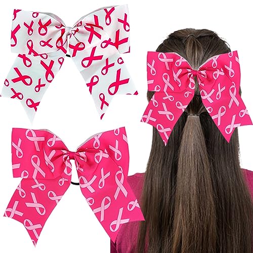 Breast Cancer Hair Ribbon for Girl Women Big Pink Ribbon Bow Elastic Hair Ties Women's Breast Cancer Hair Band Breast Cancer Awareness Hair Accessories Stretchy Hair Ropes Hair Loop Ponytail Holders for Thick Hair