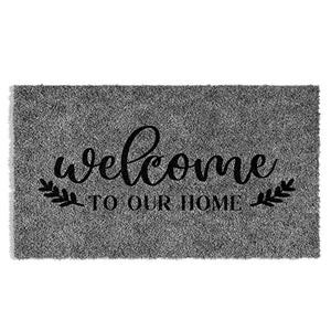 Barnyard Designs ‘Welcome to Our Home’ Doormat Welcome Mat for Outdoors, Large Front Door Entrance Mat, 30x17, Grey