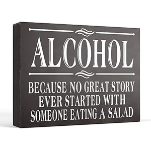 Barnyard Designs 'Alcohol Because' Wooden Box Sign, Funny Desk Decor, Primitive Decor Office Desk Decorations Women Office, Bathroom Shelf Decor, Funny Office Decor Humor, 8x6