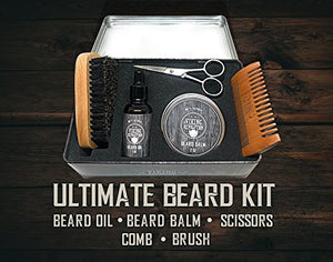 Viking Revolution Ultimate Beard Grooming/ Care Kit for Men includes 100% Boar Beard Brush, Wooden Beard Comb, Beard Balm/ Oil, Beard & Mustache Scissors in a Metal Box