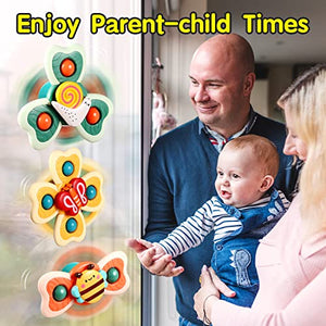 3PCS ALASOU Novelty Spinning Tops Toddler Toys Age 1-2|1 2 Year Old Boy Birthday Gift for Infant|Sensory Baby Bath Toys for Toddlers 1-3|Silicone Suction Cup Spinner Toys for 1 2 Year Old Girl