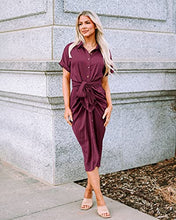 BTFBM Women 2023 Button Down Ruched Shirt Dresses Short Sleeve Lapel V Neck Elegant Party Spring Summer Maxi Satin Dress(Short Sleeve Purple Red, Large)