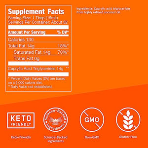 Bulletproof Brain Octane C8 MCT Oil, 16 Ounces, Keto Supplement for Sustained Energy and Fewer Cravings