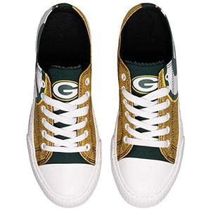 FOCO Green Bay Packers NFL Womens Glitter Low Top Canvas Shoes - 10