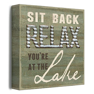 Barnyard Designs Sit Back And Relax You’re At The Lake Box Sign Decorative Rustic Wood Lake House Cabin Home Wall Decor 8” x 8”