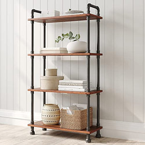 Barnyard Designs Rustic Industrial Bookshelf - Real Pine Wood with Sturdy Metal Frame - 4 Tier Bookcase for Displaying Decor - No Tools Required Assembly - 55" Tall, 29.5" Wide, 11.75" Deep